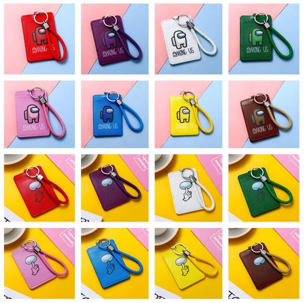 

among us card holder new game anime slot pocket pu leather wallets lanyard wristlet holders for student bus id credit card holder g10502, White