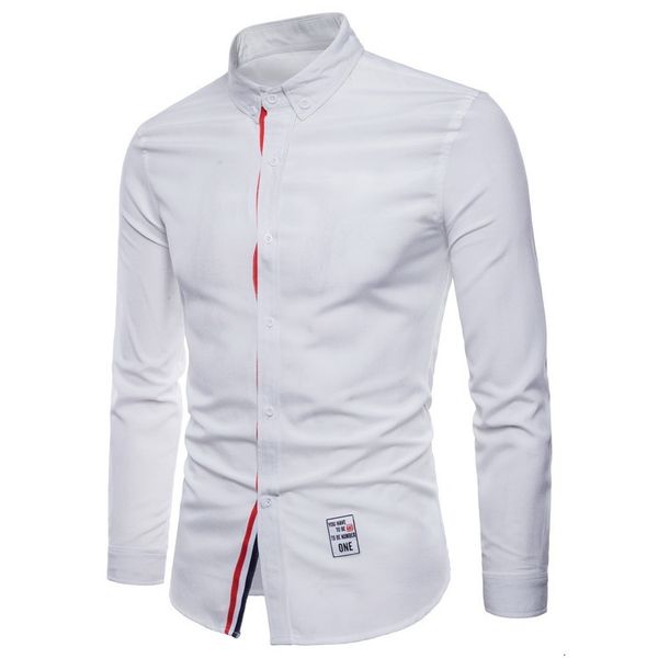 

new spring ribbon decoration casual long sleeve men's fashion slim shirt trend, White;black