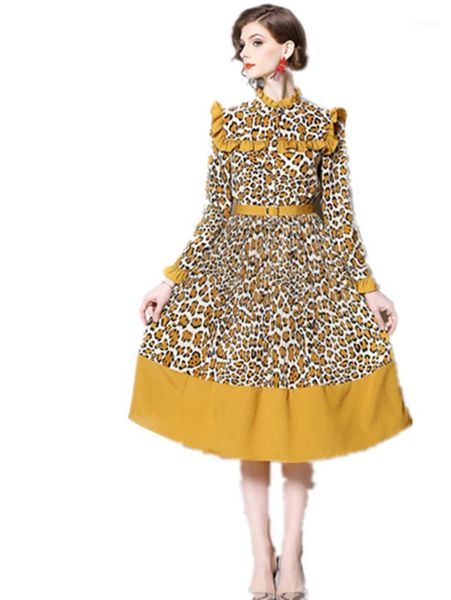 

women runway fashion ruffled sashes long dress vestidos 2019 designer lady print patchwork big swing long dresses 2xl1, Black;gray