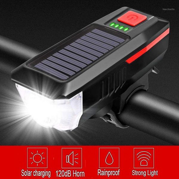 

bike lights solar charging bicycle light 3 modes led road mountain front waterproof bell usb rechargeable headlight1