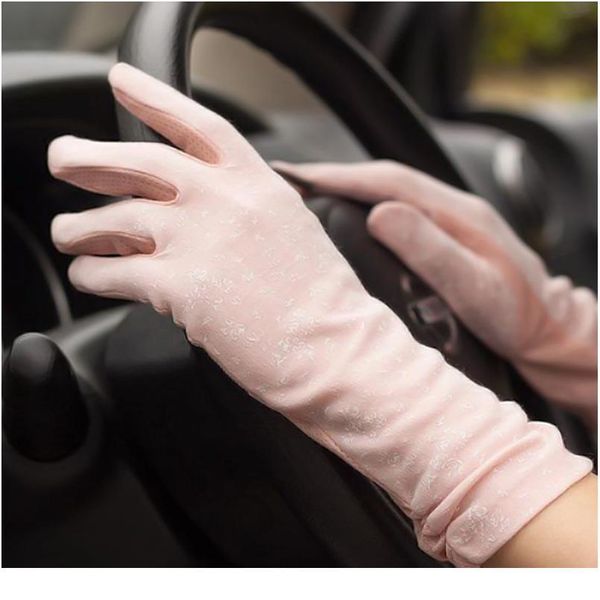 

women's mid-long summer cotton thin gloves autumn slip-proof touch screen short style sunscreen sleeve driving gloves jllpaq, Black