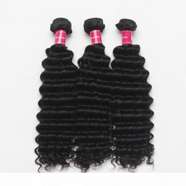 

full bundles deep wave brazilian virgin human hair weaves unprocessed peruvian hair weft 300g lot forawme hair extensions, Black