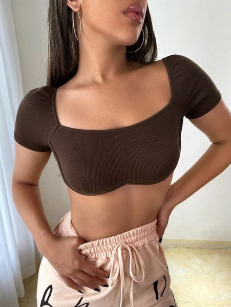 

square neck super crop tee e47k#, White