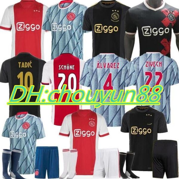 

20 21 ajax away soccer jersey promes 2020 2021 camiseta de futbo van de beek tadic ziyech football shirt men kids sets uniform 50th neres, Black;yellow