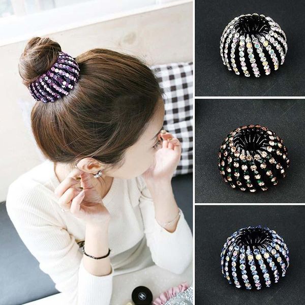 

fashion women's easy bird nest holder buckle rhinestone hair round accessories hair tie jewelry gift, Golden;silver