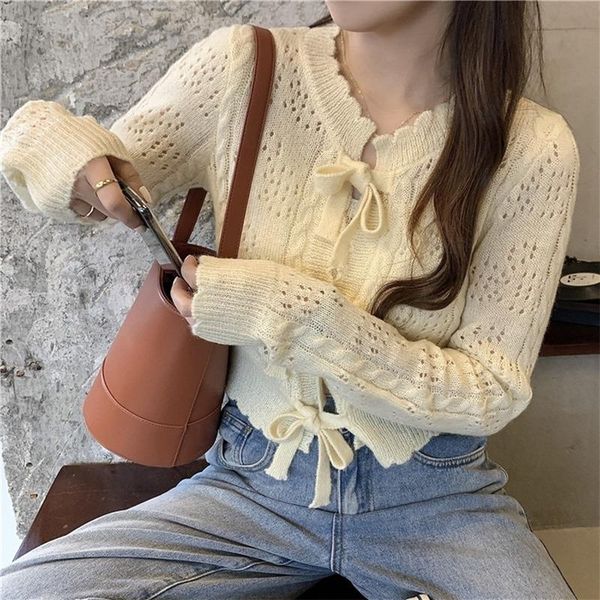 

knitted sweater cardigan women thin solid sweater jackets coats korean style fashion clothes casual bow knitwear new autumn 2020, White