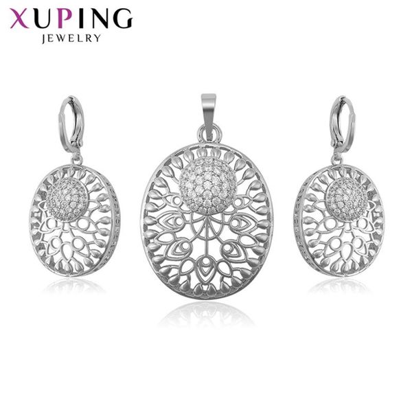 

xuping luxury ethnic round charms styles synthetic cubic zirconia jewelry sets for women party lash birthday gift 65296, Silver