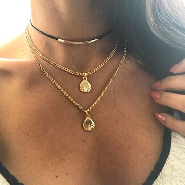 

gold / silver color black velvet женщины choker ожерелье три слоя сплав оболочка подвеска ожерелья для женщин девушки
