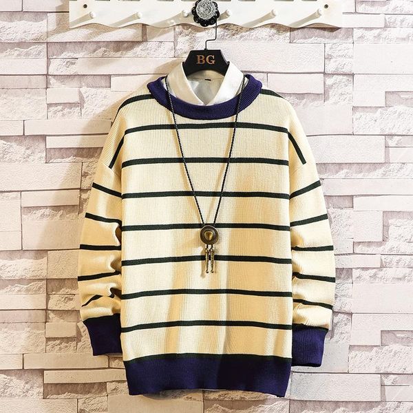 

2021 new black sweaters men's long sleeves autumn spring striped pullover knitted o-neck plus oversized 5xl, White;black