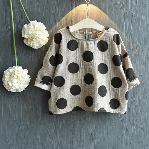 

children clothes baby boys girls full sleeve blouse kids polka dot shirt cotton linen fashion baby clothes y200704, White;black