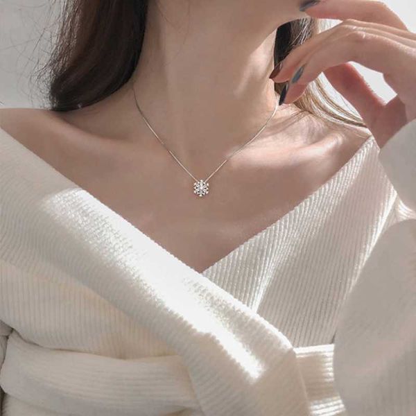 

chains fashion simple zircon snowflake pendant necklace for women lucky clavicle chain christmas gift wedding jewelry s-an255, Silver