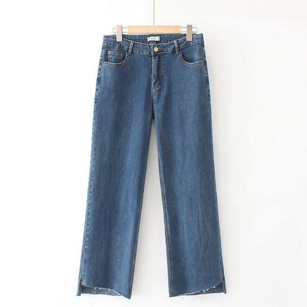 

xl-5xl plus size denim stretchable waistband black female straight breeches elegant long brim pants 0pd0, Blue