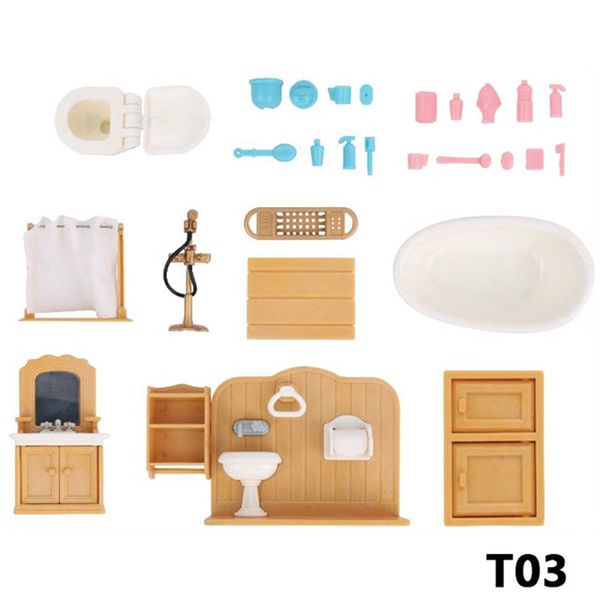 

forest family villa 1:12 furniture set toy diy doll house mini pretend play restaurant bathroom set furniture toys for kids girl q1217