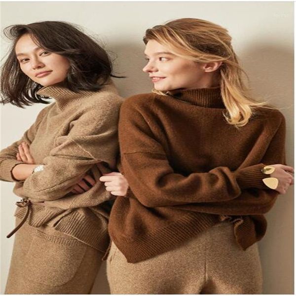 

european station fashion pullovers women high collar pure color cashmere long sleeve sweater casual loose sweater1, White;black