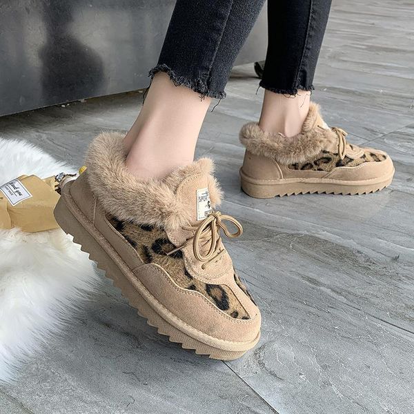 

snow boots for women boots-women round toe shoes winter footwear luxury designer mid-calf 2020 mid calf low leopard ladies, Black