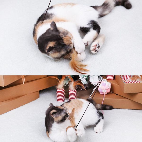 

40cm pet cat teaser toys feather linen wand cat catcher teaser stick cat interactive toys wood rod mouse toy with m qylfhq