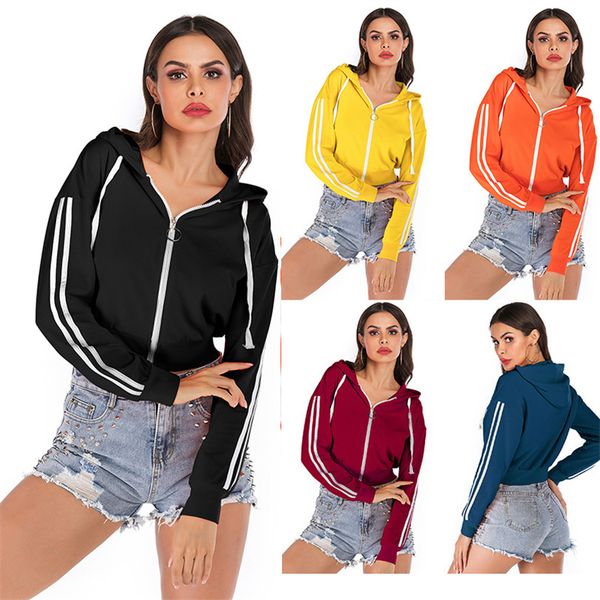 

autumn women sweater jackets long sleeves crop coat solid color zipper sport jacket ladies outerwear trendy hooded coats ly12183, White