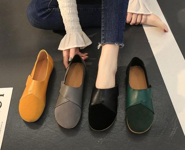 

spring autumn new leather mother single shoes middle-aged soft comfortable large size woman shoes grandmother flat, Black