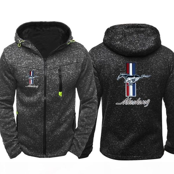 

new ford mustang men sports casual wear hoodies zipper fashion tide jacquard fall sweatshirts spring autumn jacket coat tracksuit, Black