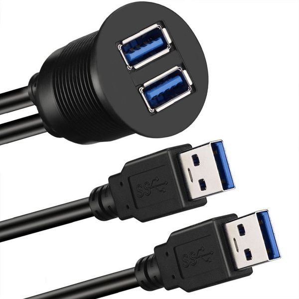 1m 2 Anschlüsse Dual USB 3.0 AUX Flush Car Armaturenbrettmontagemontierungskabel für Auto -LKW -Boots Motorrad 3ft