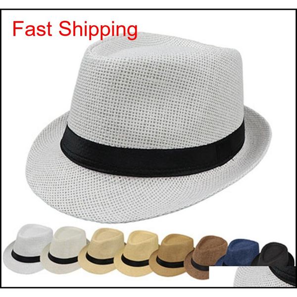 

fashion hats for women fedora trilby gangster cap summer beach sun straw panama hat with ribbon band sunhat 8 colors zza1005 pjd8a, Black;white