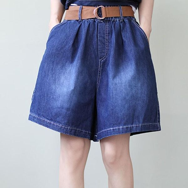 

qpfjqd women korean loose casual denim wide leg short trousers 2021 summer ladies blue simple shorts elastic mid waist, White;black