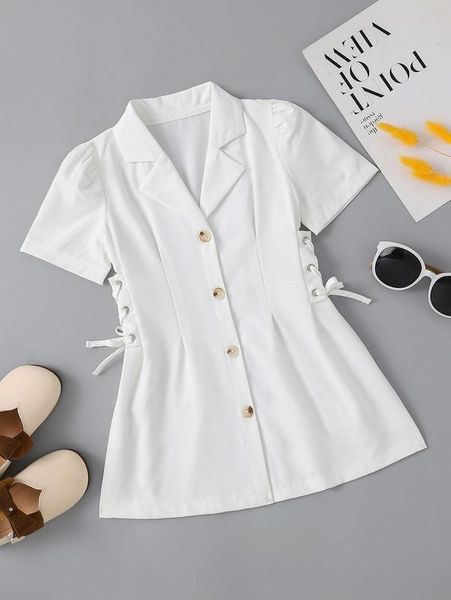 

toddler girls grommet lace up side puff sleeve shirt dress she, Red;yellow