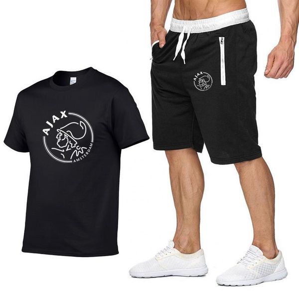 

summer fashion ajax t shirts funny men t-shirts+shorts two piece short sleeve t shirts cotton tee shirts hip pop top, White;black