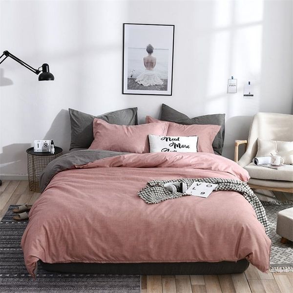 New Ins Bedding Set Cotton Solid Plaid AB Side Brife Modern Bed Comforter Twin Queen King Size 3/4pcs Copripiumino Set di lenzuola 201021