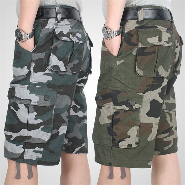 Sommer-Fracht-Shorts Männer Camouflage Camo Casual Baumwolle Multi-Pocket Baggy Bermuda Streetwear Hiphop Militärische taktische Arbeit 220301