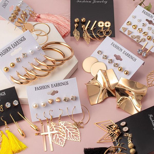 

2020 trend vintage pearl earrings for women big gold cross crystal heart earrings set long tassel dangle drop jewelry, Silver