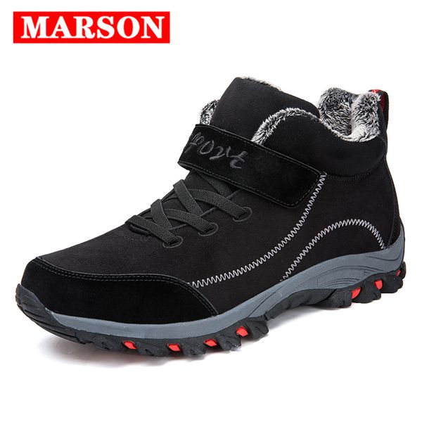 

marson winter sneakers middle-aged warm cotton shoes men leather tactical boots with fur men's outdoor shoe mountain hiking boot 201215, Black