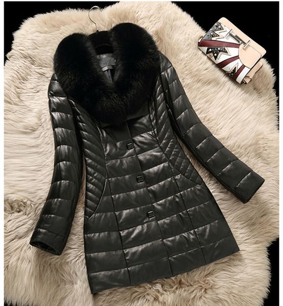

2021 new winter fox skin warm jackets genuine made fine down leather jacket wazr, Black