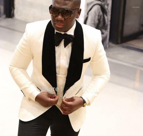 

wuzhiyi men suit 2021 custom made ivory with black men suits for man slim fit suits notch lapel business wedding groom1, White;black