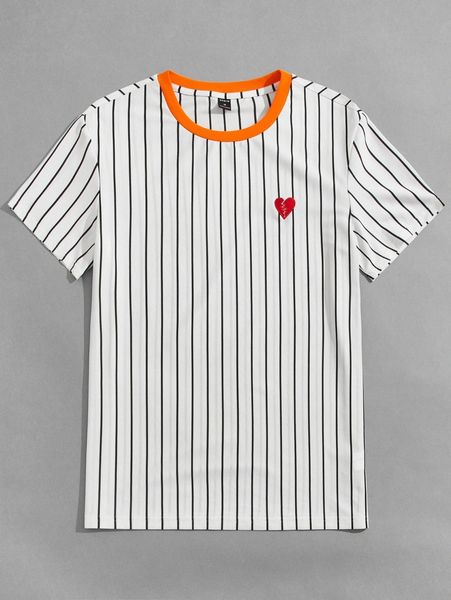 

men heart embroidery striped print tee a2pn#, White;black