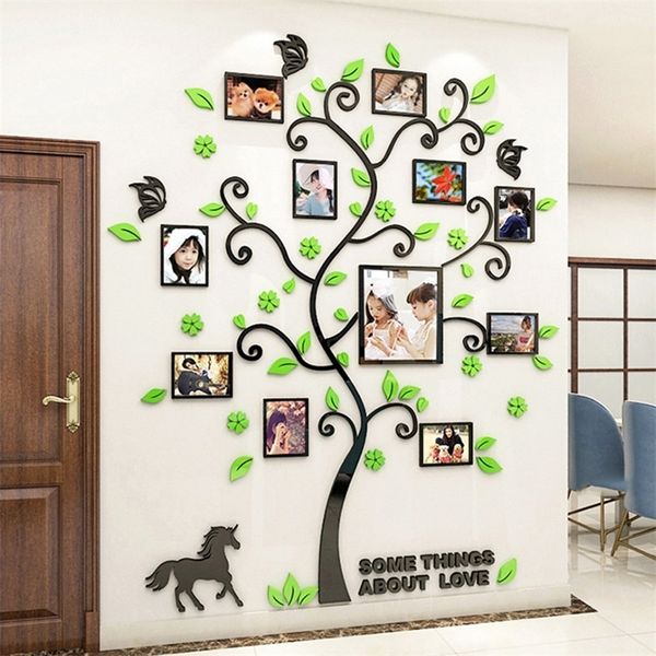 3D семья фото рамка дерево стена стикер на стене DIY искусства наклейки стены акриловые плакаты гостиная спальня дома декор большие обои детей 201211