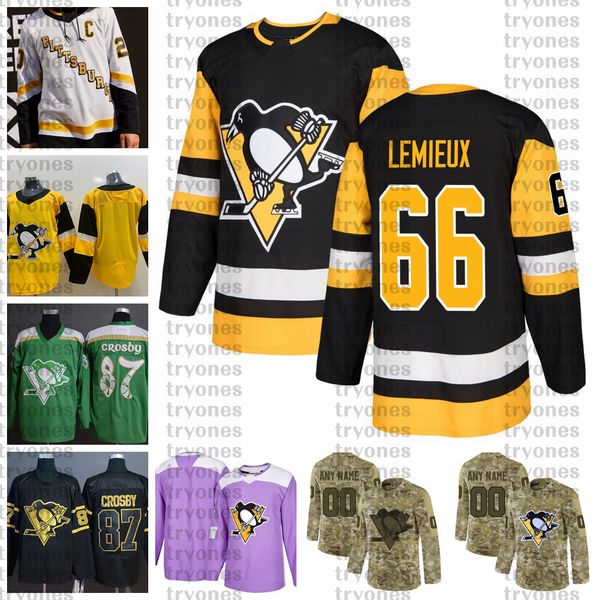 

2021 reverse retro customize #66 mario lemieux pittsburgh penguins jerseys golden edition camo veterans day fights cancer hockey jersey, Black;red