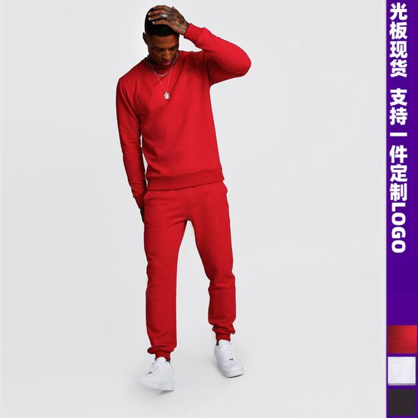 

brand ins pure cotton sports fashion casual men's small youth two piece suit, Black