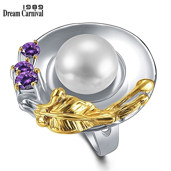 

dreamcarnival1989 brand original big feminine rings for women ladies wedding elegant party pearl zircon jewelry pick wa11873 201218, Silver