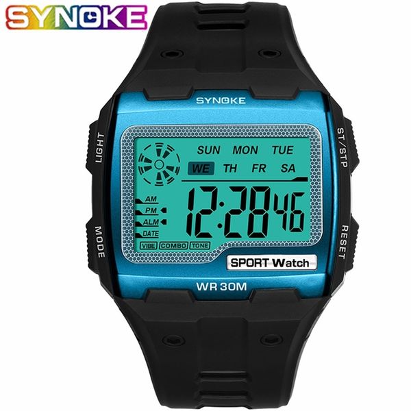 

synoke men digital watches outdoor sports fashion multi function waterproof large dial luminous wrist watches alarm men clocks 201212, Slivery;brown