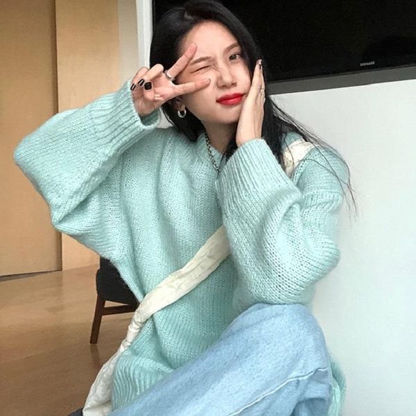 

women's sweaters sweater female student loose wear autumn and winter solid color round neck pullover coat, White;black