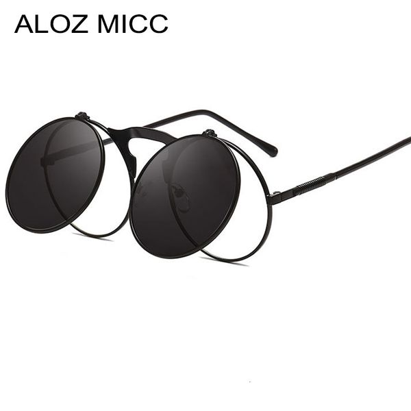 

aloz micc vintage flip up round sunglasses men punk metal sun glasses women female fashion eyewear oculos de sol a025, White;black