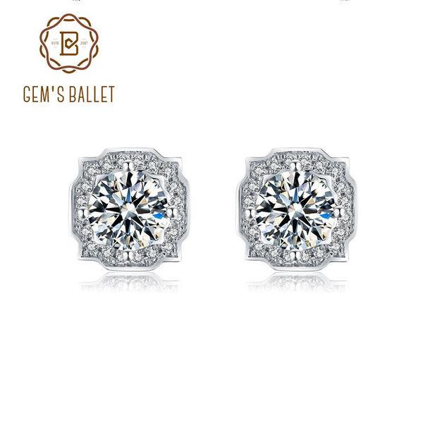 

gem's ballet 925 sterling silver classic halo stud earrings 1.0ct d color vvs1 moissanite diamond earrings for women wedding, Golden;silver