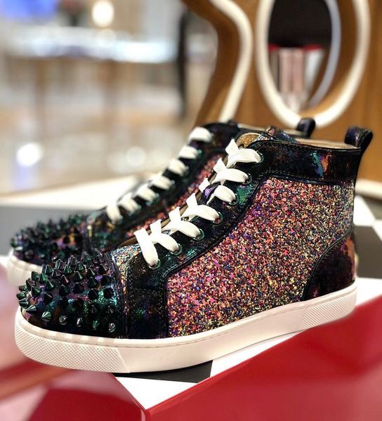 

elegant 2020s men,women spikes red bottom sneakers high rivets casual walking red sole trainers party dress wedding eu35-47, Black
