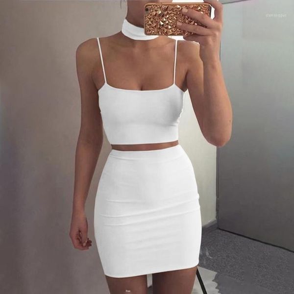 

two piece set women summer two piece set crop and skirts waist bodycon suit 2020 conjuntos de mujer1, White