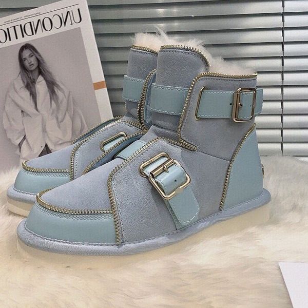 

2020 winter new snow boots l leather fashion belt buckle snow boots women's candy set cottokle snowboots women's candy set short b, Black