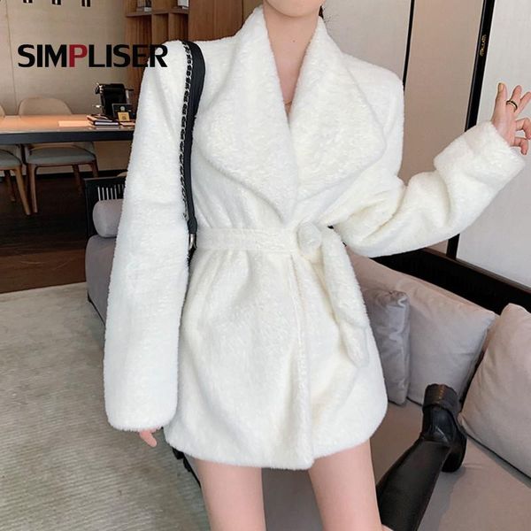 

женская мода поддельный мех длинные пальто отложной воротник с длинным рукавом женский толстый теплый меховой overcosts черный белый high st, Black