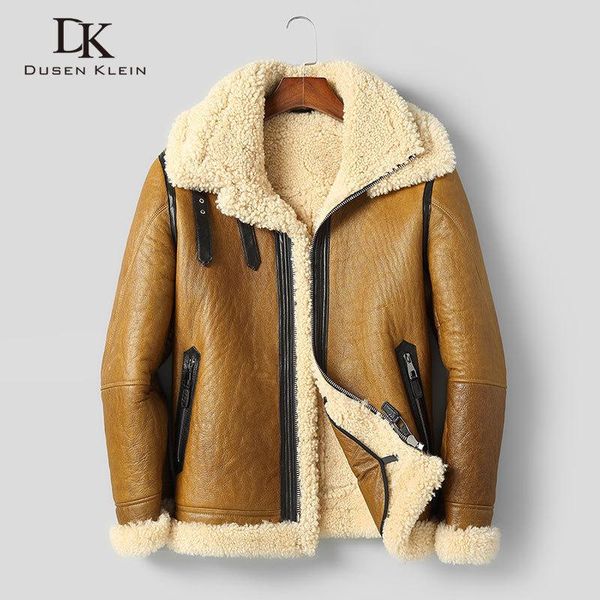 

men's genuine leather jacket sheepskin winter warm wool coat shearling outerwear 2020 new designer fur yellow c820, Black