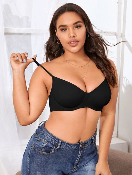 

plus solid underwire bra t55a#, Black;white