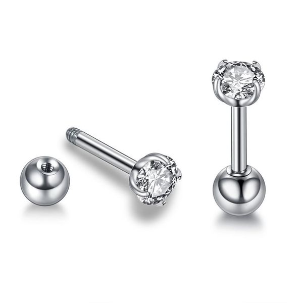 

1pc crystal ear stud helix cz gem stainless steel barbell women zircon ear cartilage bar tragus helix stud earring piercing q bbycst, Silver